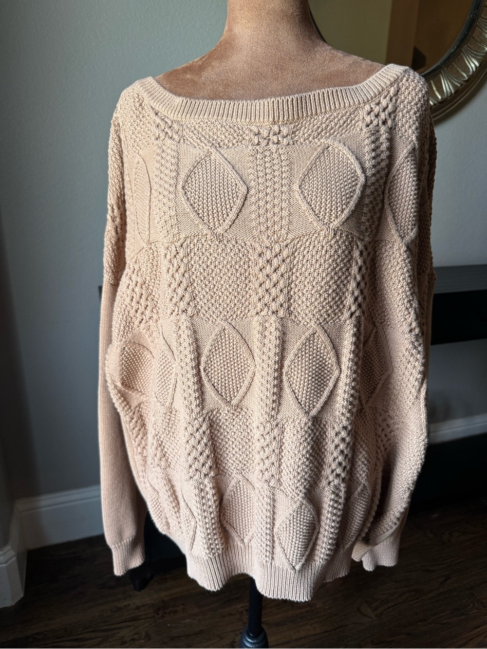 Callahan Knitwear Women’s 100% Cotton Textured Boatneck Oversized Sweater Medium